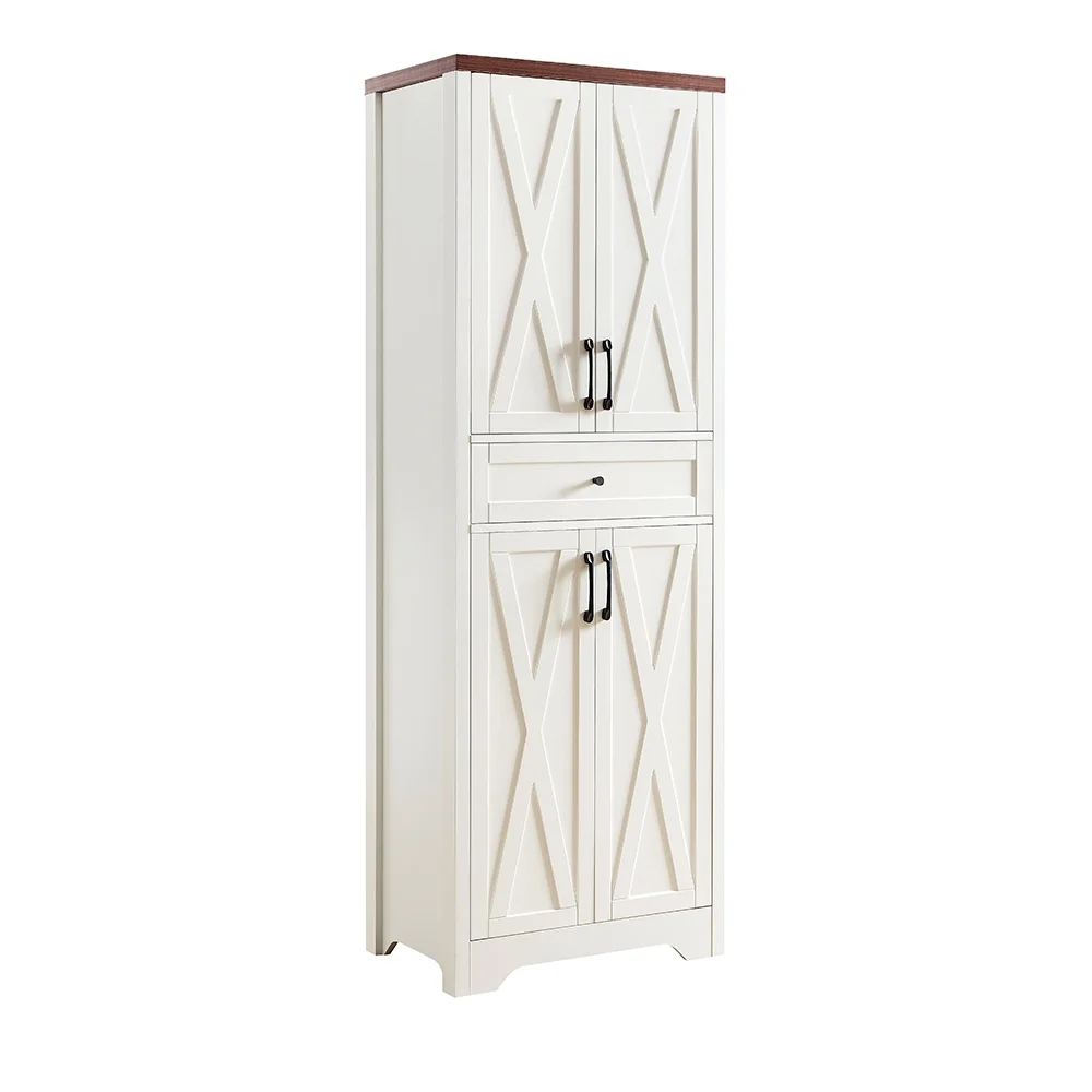 TrumanPick 61"H Large Buffet Sideboard Cabinet, TV Cabinet, Kitchen Pantry for Dining Room, Living Room, 61.3''L x 15''W x 29.8''H, White/Walnut - Image 22