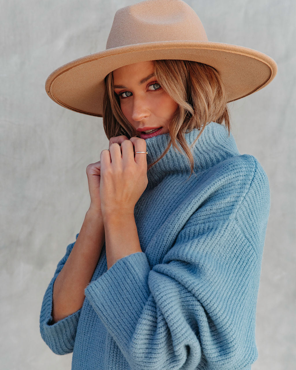 Uptown Girl Mock Neck Sweater Dress - Slate - Se7enfashion