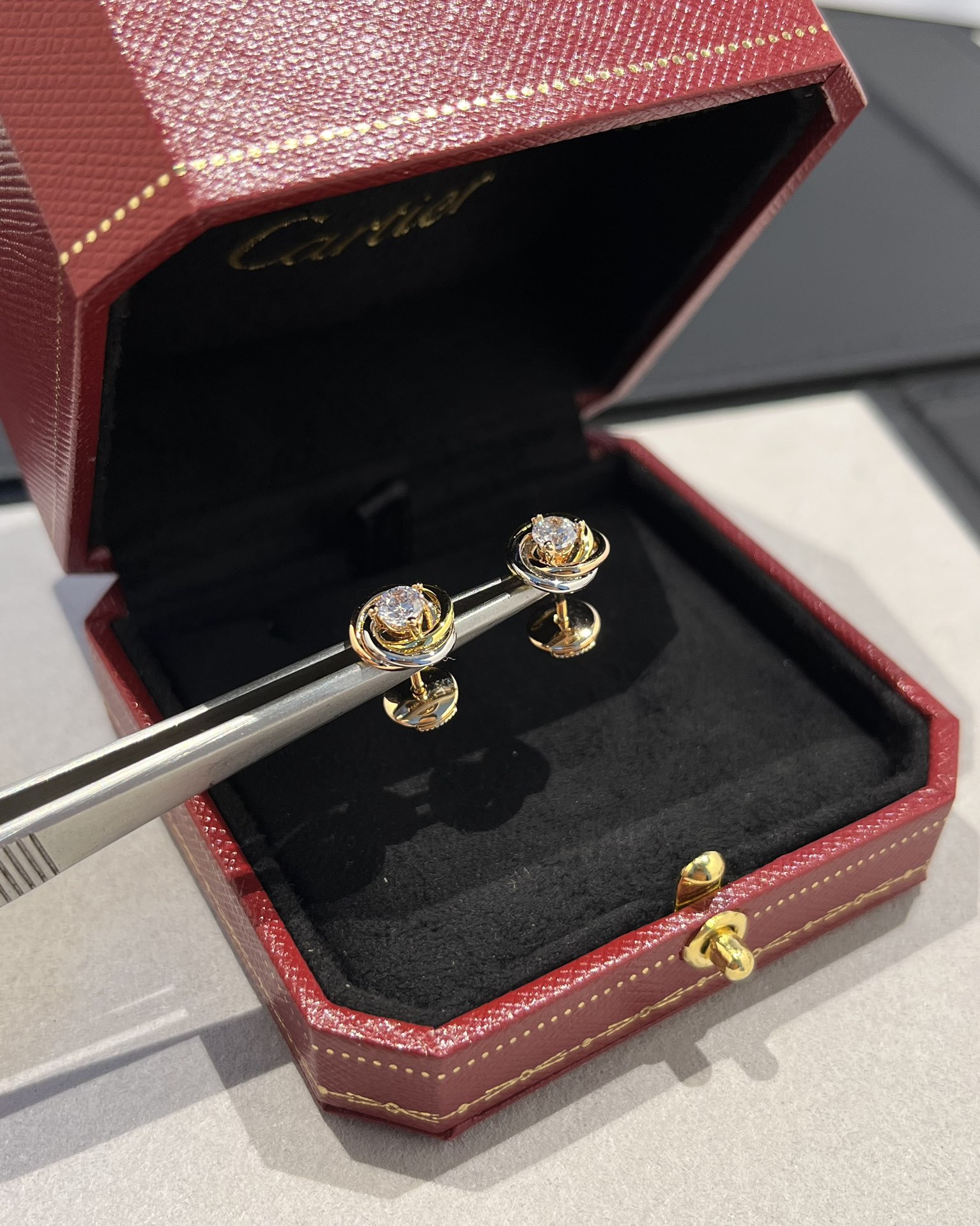 Cartier Trinity Stud Earrings, 2 Diamonds - Original Replica Club