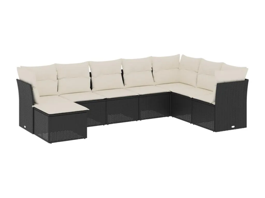 Set de sofás de jardín 8 piezas y cojines ratán sintético negro BHJD76867