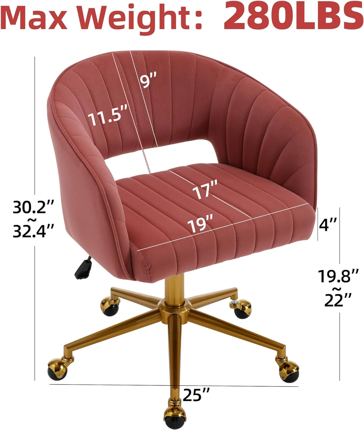 Westice Home Office Desk Chairs, Velvet Task Chair, Height Adjustable Swivel Vanity Chair with Golden Base for Vanity Study, Living Room Computer Room, Beige - Image 30