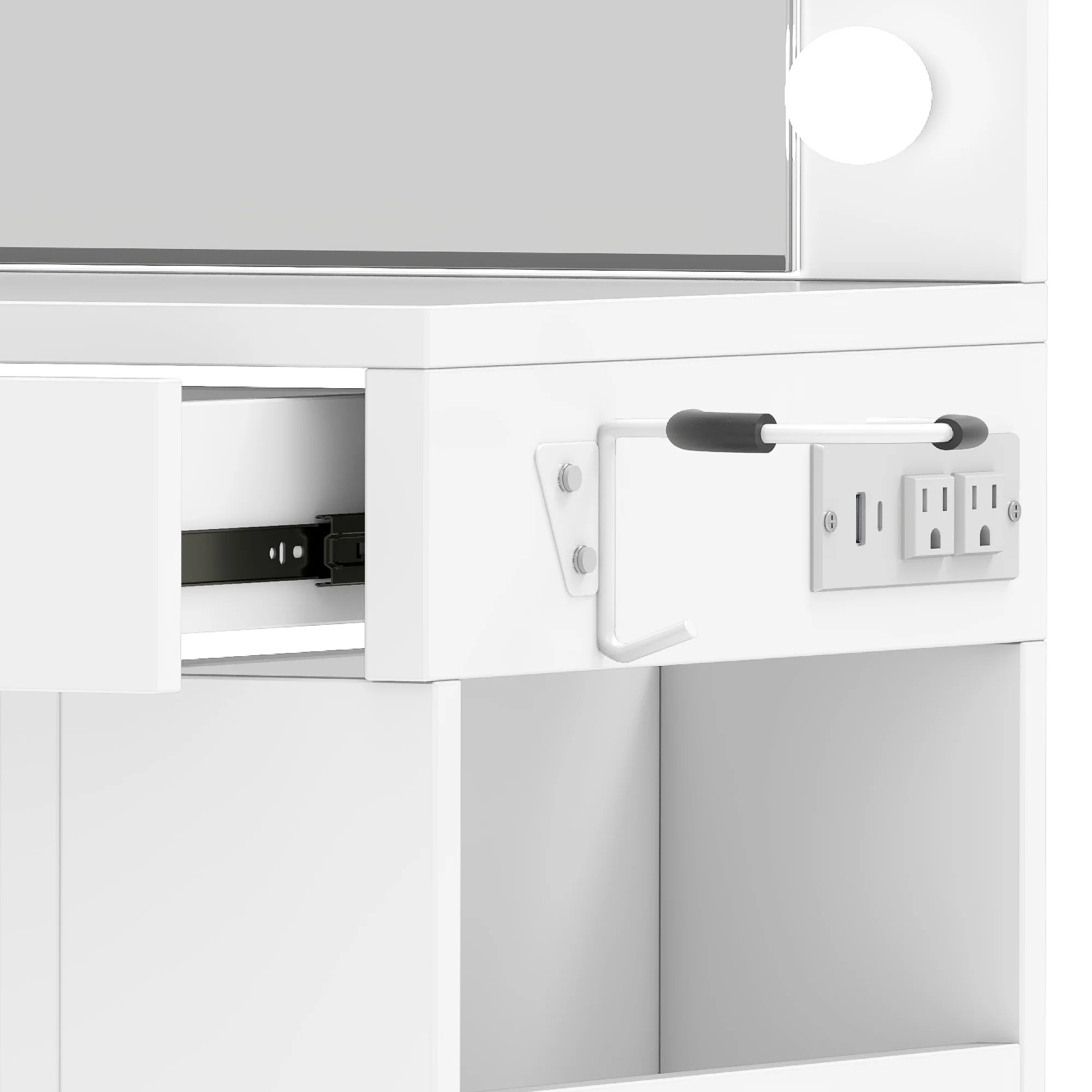Uforic Makeup Vanity Desk with Mirror & Lights, Vanity Desk with 4 Drawers & Storage Shelves - White - Image 11