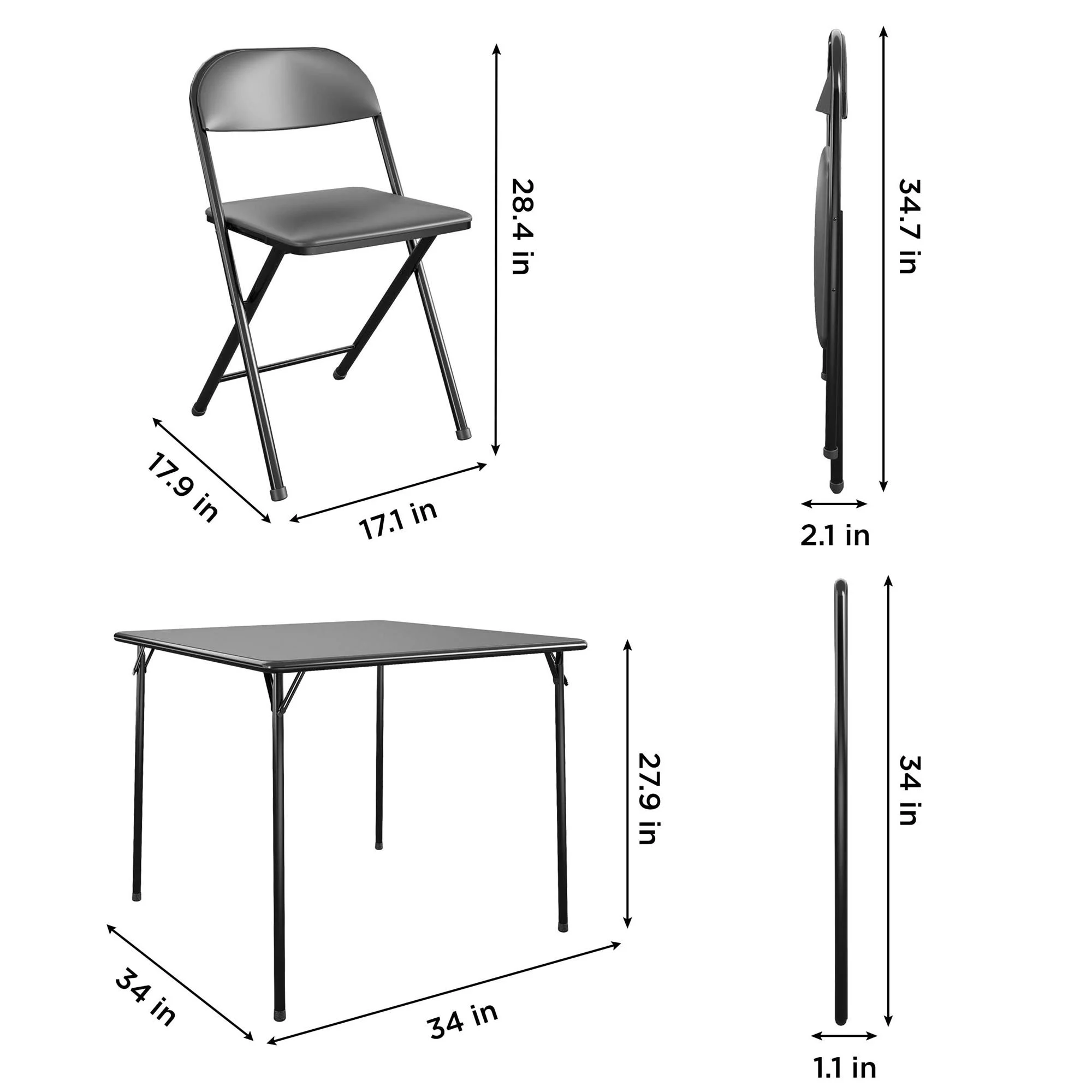 COSCO 5-Piece Folding Set with Card Table and 4 Vinyl Padded Chairs, Black - Image 7