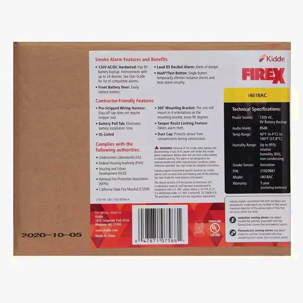 Kidde Firex Hardwired Ionization Smoke Detectors With Battery Backup, 4-Pack - i4618 - Image 5 Kidde Firex Hardwired Ionization Smoke Detectors With Battery Backup, 4-Pack - i4618 - Image 5