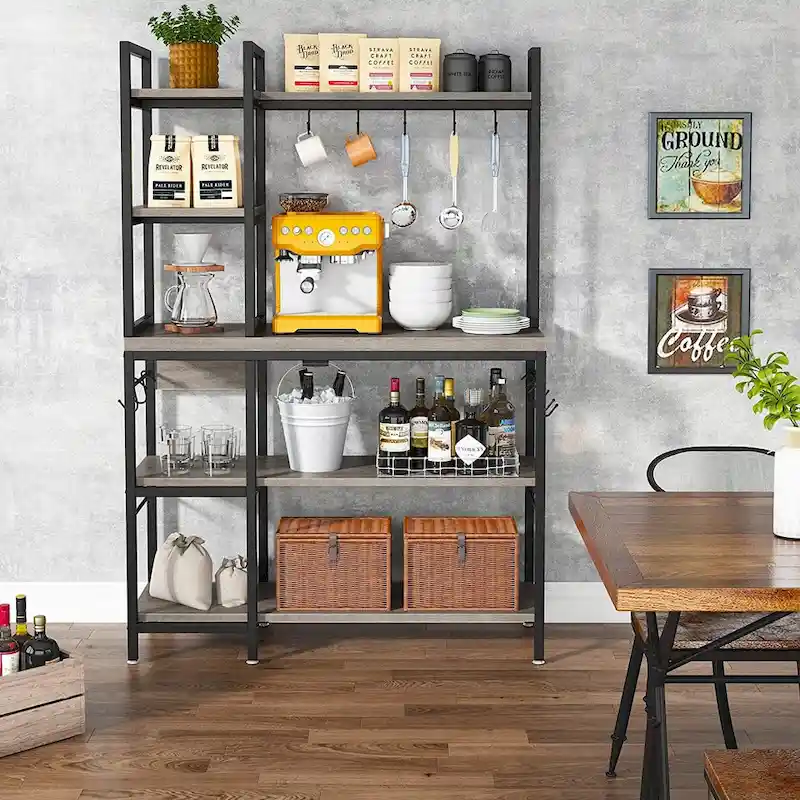 43-Inch Kitchen Bakers Rack with Microwave Stand - 5-Tier Utility Storage Shelf and 10 Hooks for Kitchen and Living Room