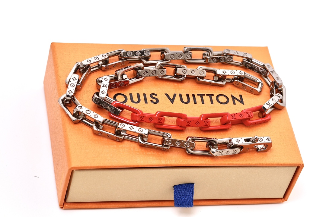Louis Vuitton Silver Mixed Orange Monogram Chain Necklace - Original Replica Club