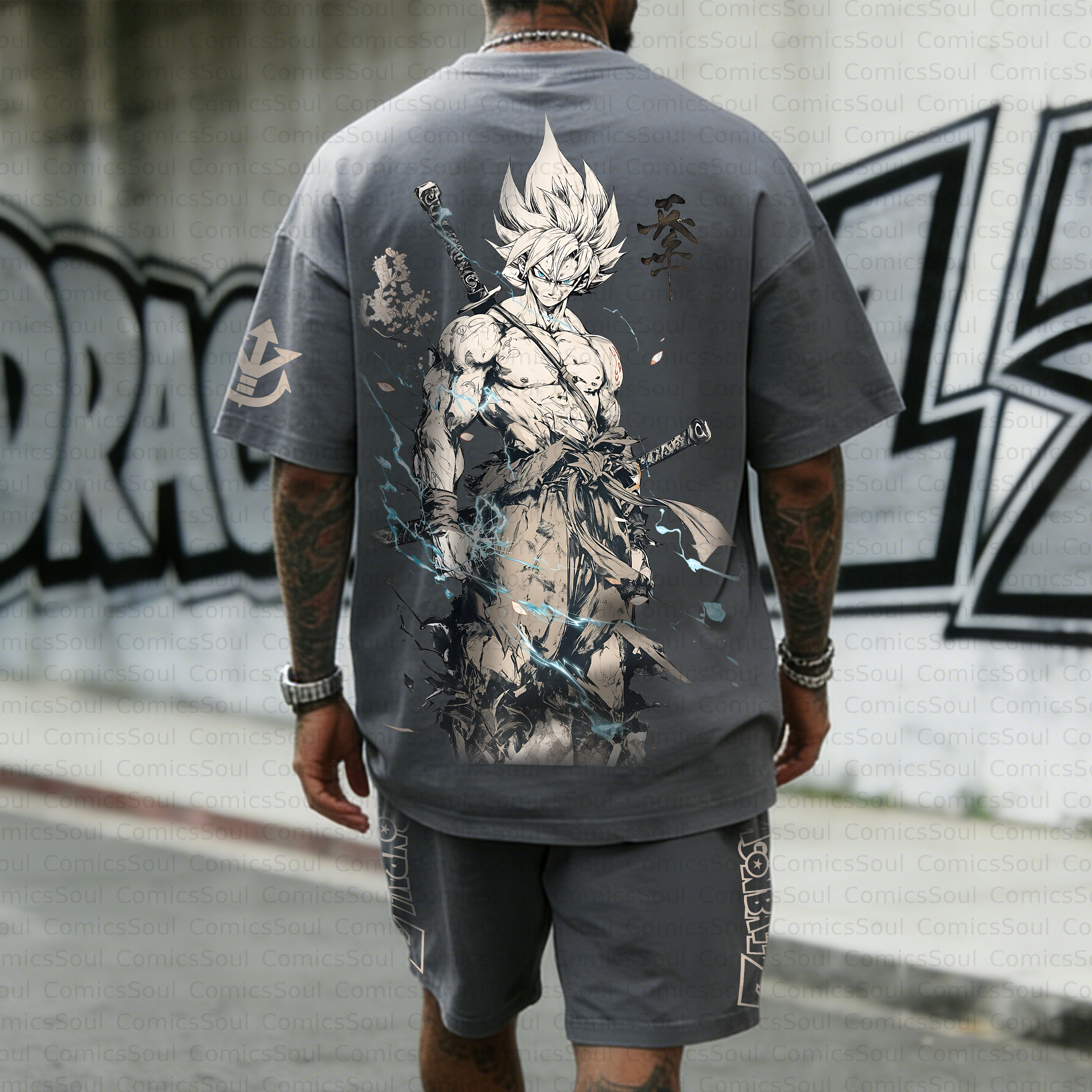 Unisex Anime Inspired Vintage T-shirt& Shorts 2 Pieces Set