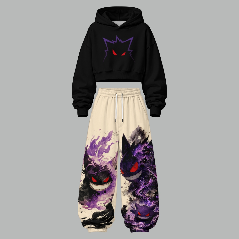 Pokémon Women's Cropped Long Sleeve Hoodie & High Waist Jogger Pants Two Piece Tracksuit Set 3051026 TeeThreads Sustain the Scene with Custom Apparel