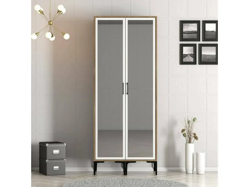 Armario 2 puertas Vivircalido Muebles de dormitorio Vestidor Armario de ropa 80x201h48 cm Nogal y Blanco cmgf26323