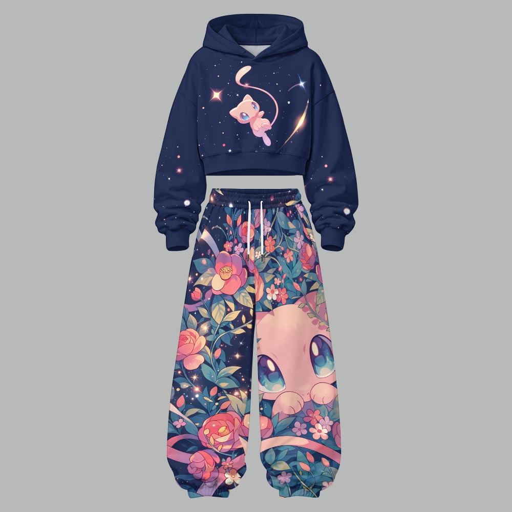 Pokémon Women's Cropped Long Sleeve Hoodie & High Waist Jogger Pants Two Piece Tracksuit Set 3051025 TeeThreads Sustain the Scene with Custom Apparel