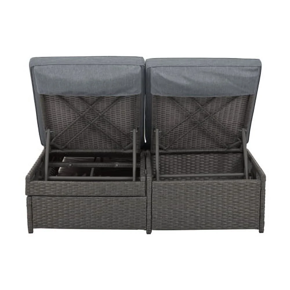 Harper & Bright Designs Rattan Outdoor Double Lounge Chaise 2-Person PE Wicker Outdoor Patio Sunbed with Canopy Cover for Backyard Garden Balcony, Beige+Black - Image 65