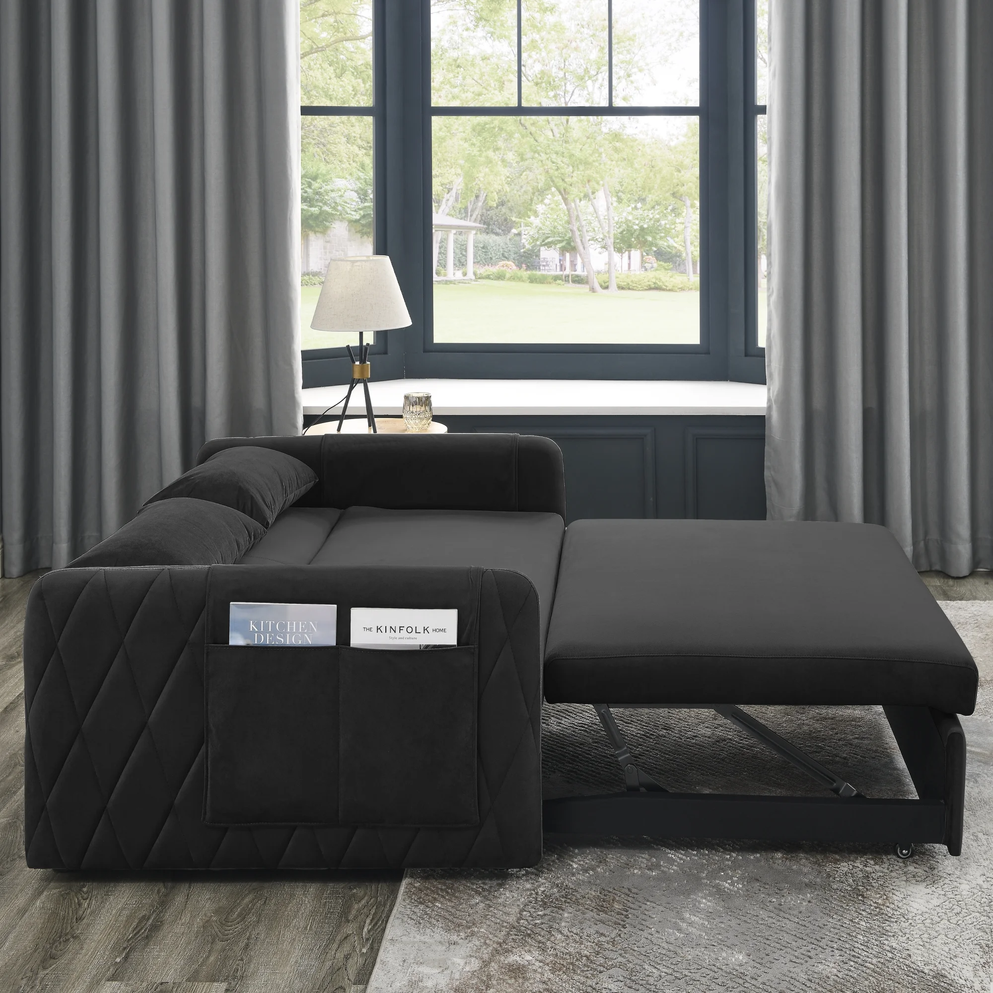 Convertible Sofa Bed,3 in 1 Sleeper Sofa with 2 Pillows and Adjustable Backrest for Living Room Office,Black - Image 10