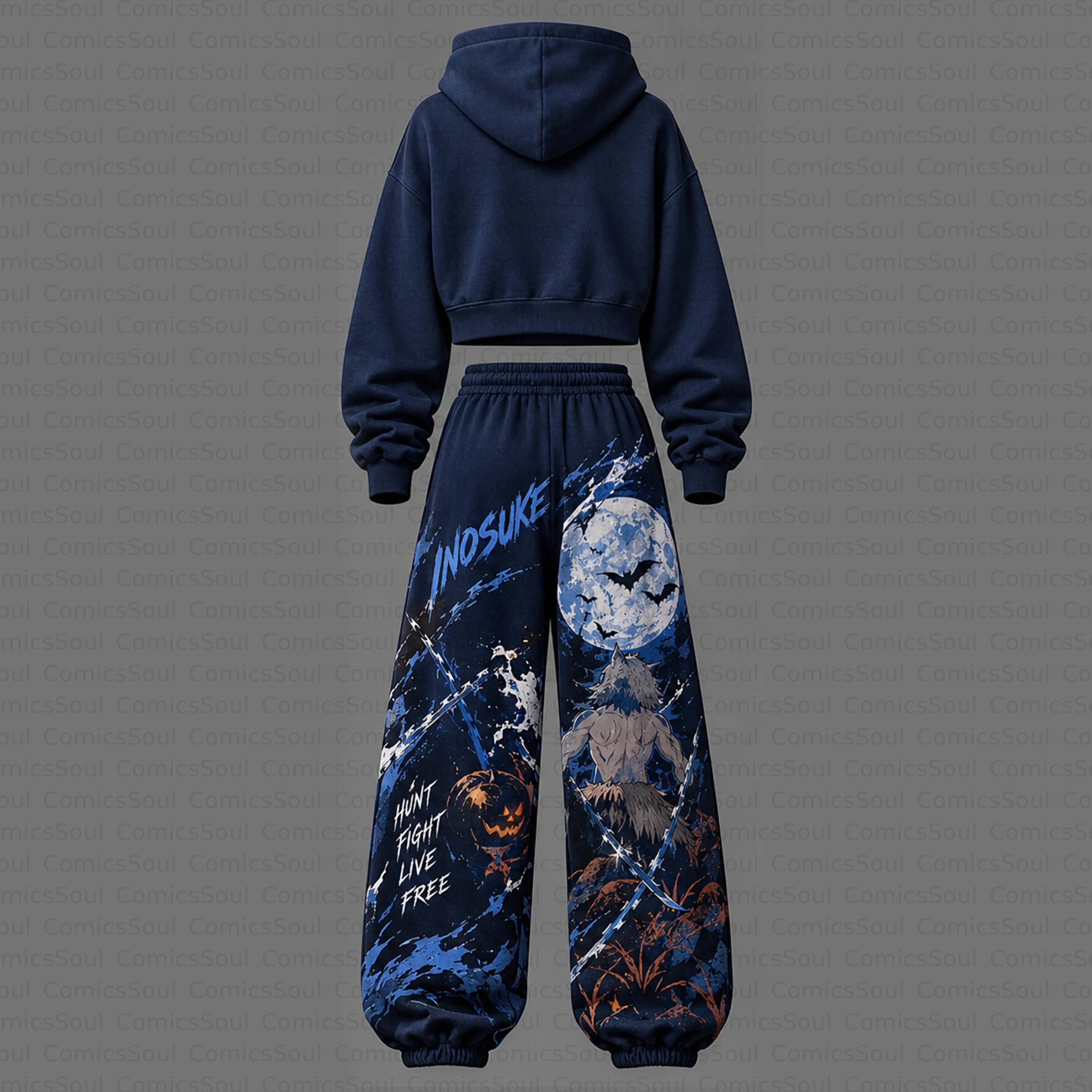 Demon Slayer Cropped Long Sleeve Hoodie & High Waist Jogger Pants Two Piece TeeThreads Sustain the Scene with Custom Apparel