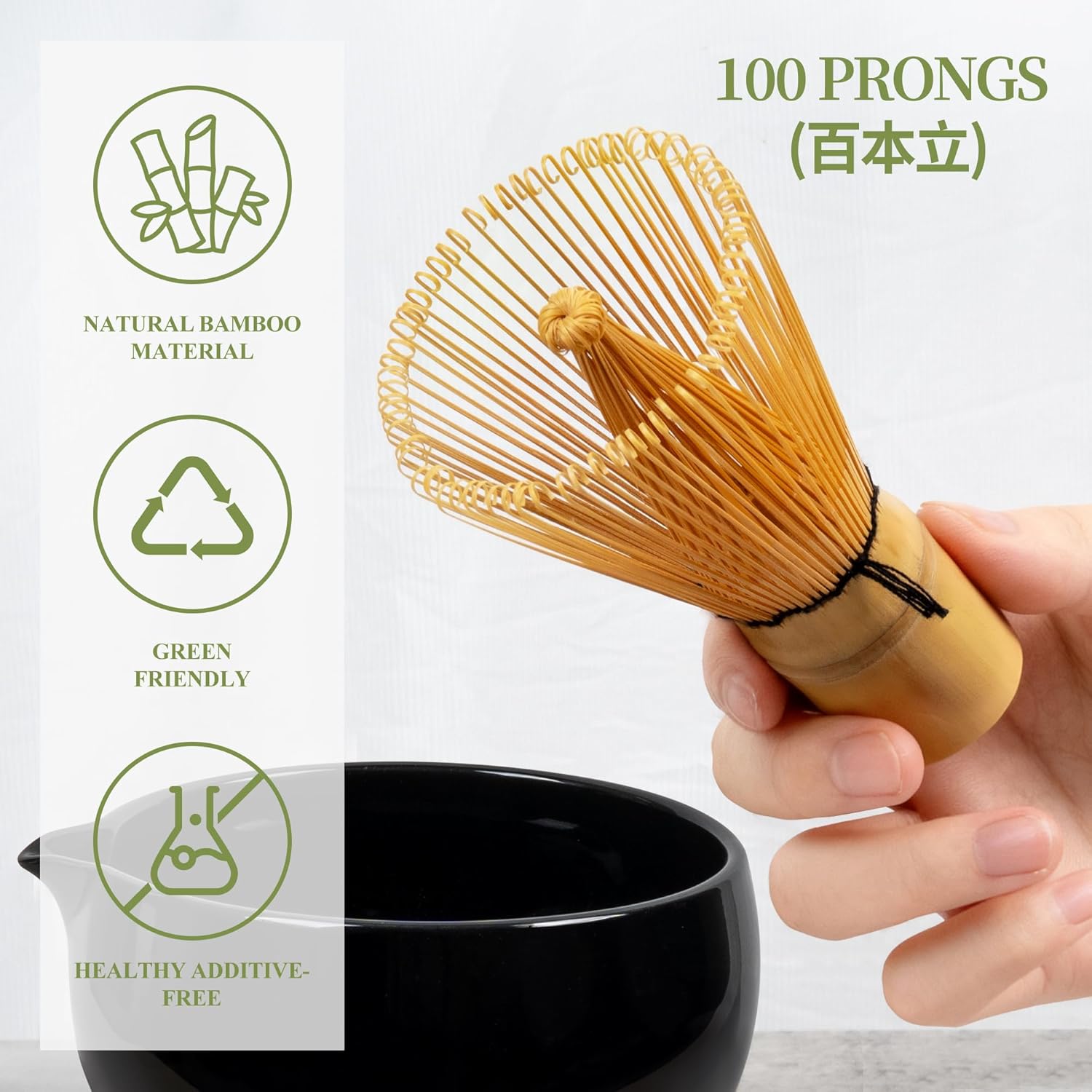 YIBO Matcha Whisk Set Black - Match Bowl with Spout and Whisk, Scoop, Sifter, Chasen Holder Measuring Spoon & Cup Kit for Matcha Tea Ceremony Tools