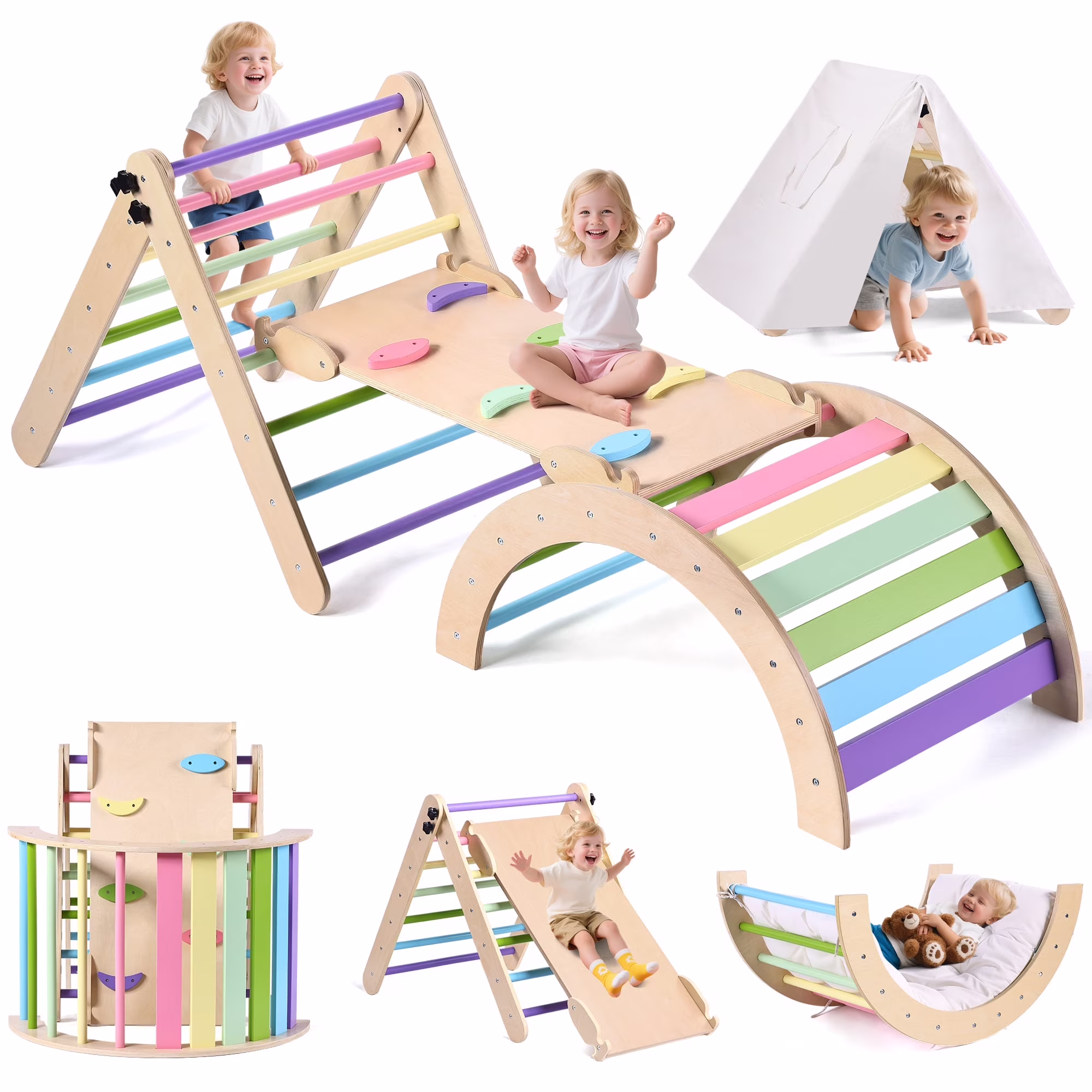 Lookfly 8 in1 Pikler Triangle Set Foldable Baby Climbing Toys for Toddlers 1-6 Inside with Ramp,Toddler Climbing Toys Indoor Baby Gift - Image 3