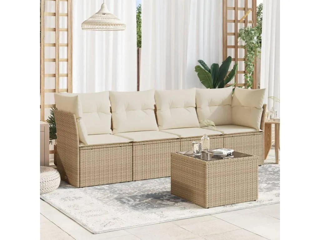 Juego de sofás jardín con cojines 5 pzas ratán sintético beige TYLB40711