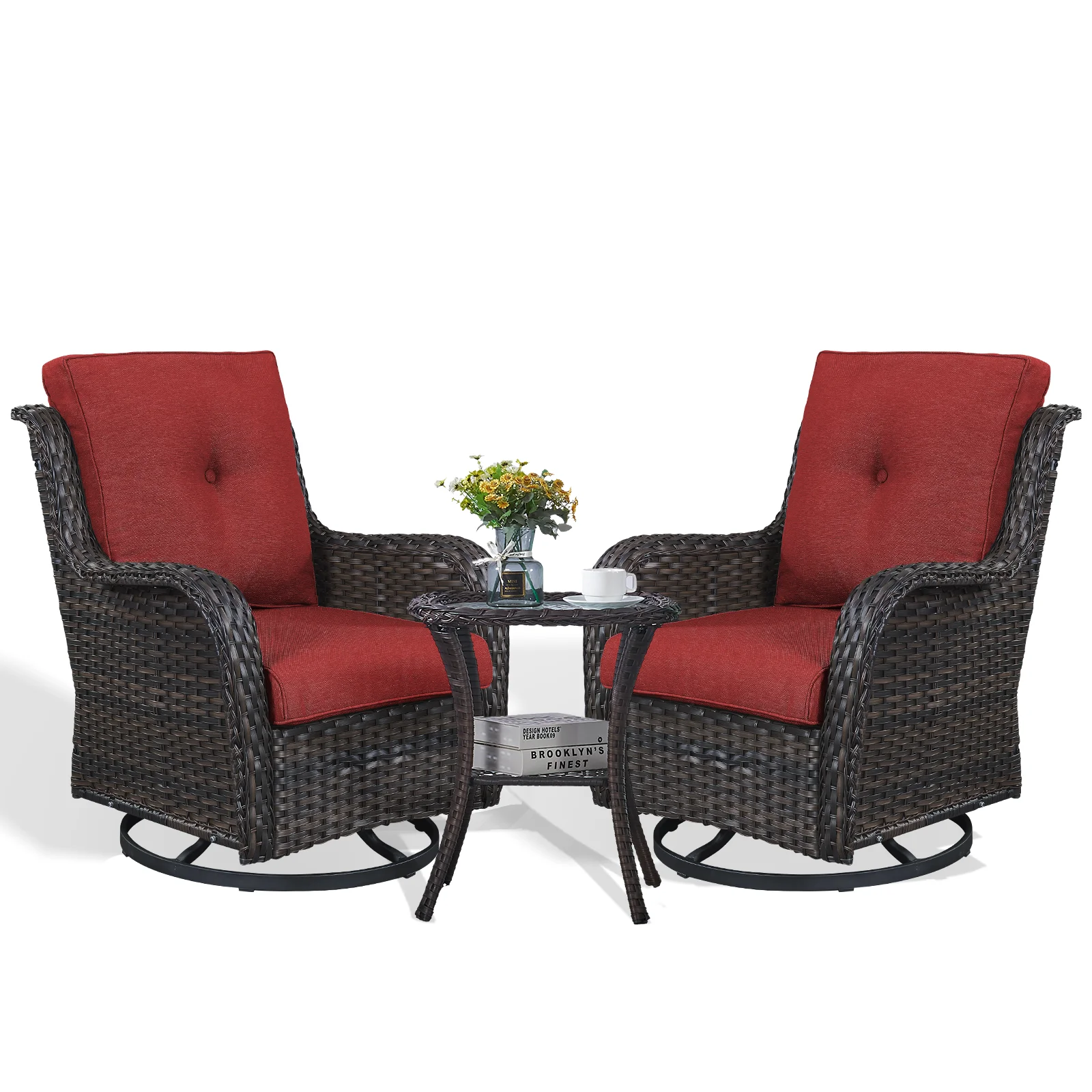 POCASSY 3 Piece Patio Set Outdoor Wicker Glider Rocking and Swivel Chairs with Cushions - Image 24
