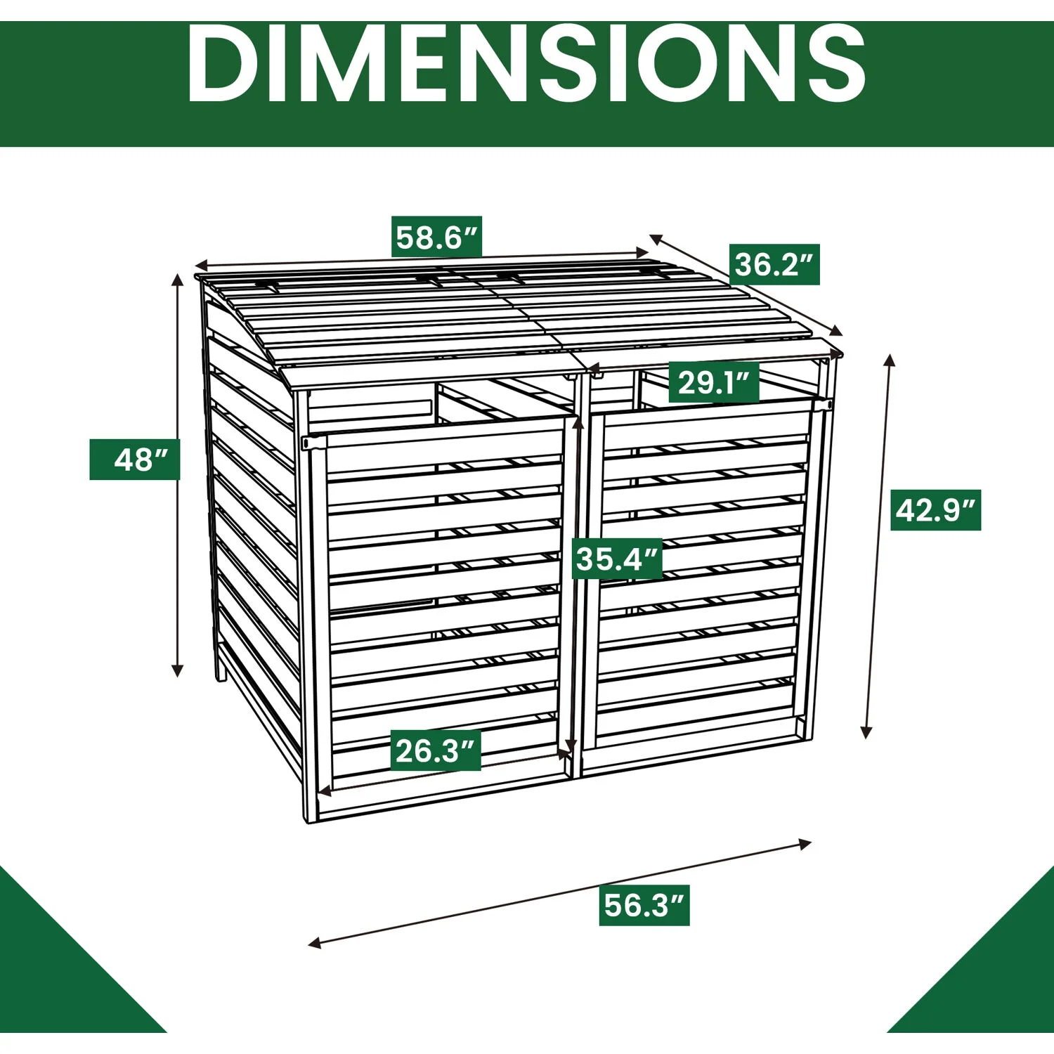 Hanover Outdoor 4.9 ft. x 4 ft. Wooden Trash Bin and Recyclables Storage Shed - HANWS0103-NAT - Image 2