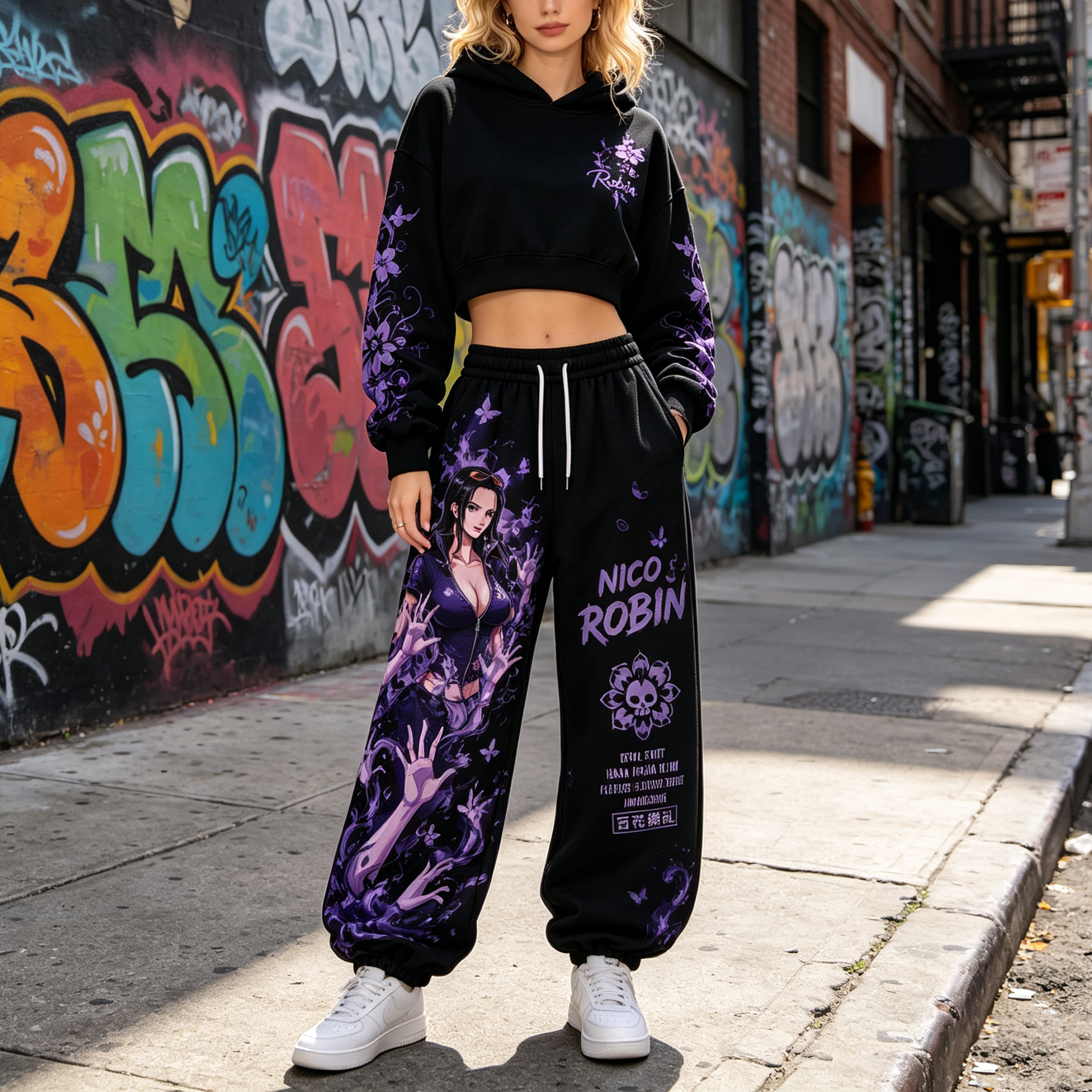 One Piece Cropped Long Sleeve Hoodie & High Waist Jogger Pants Two Piece TeeThreads Sustain the Scene with Custom Apparel