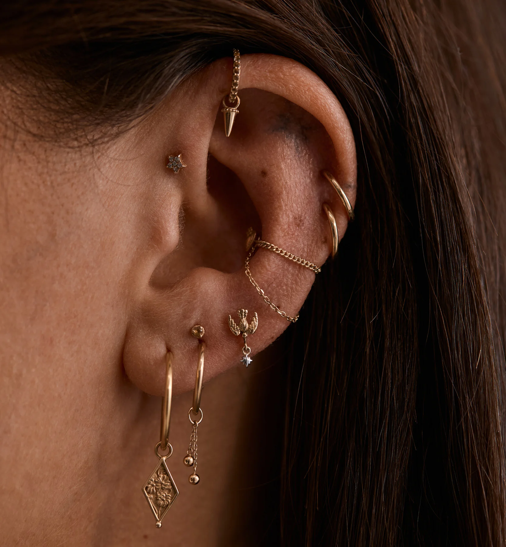 Single Love Bird Stud Earring 14K