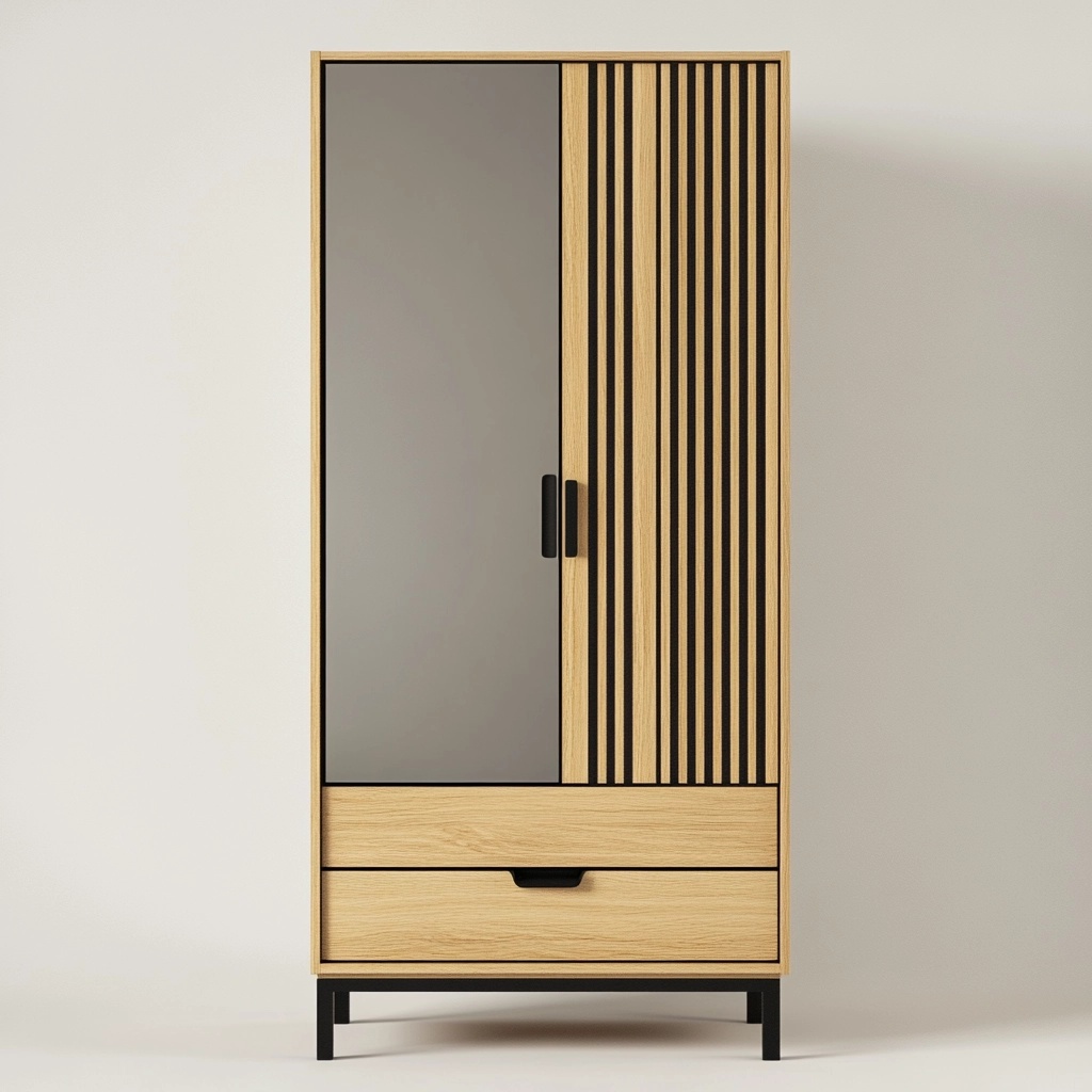 Armario de dormitorio moderno de madera roble con puertas correderas y cajones almacenamiento grande estilo minimalista 180x90x50 cm GU1277863