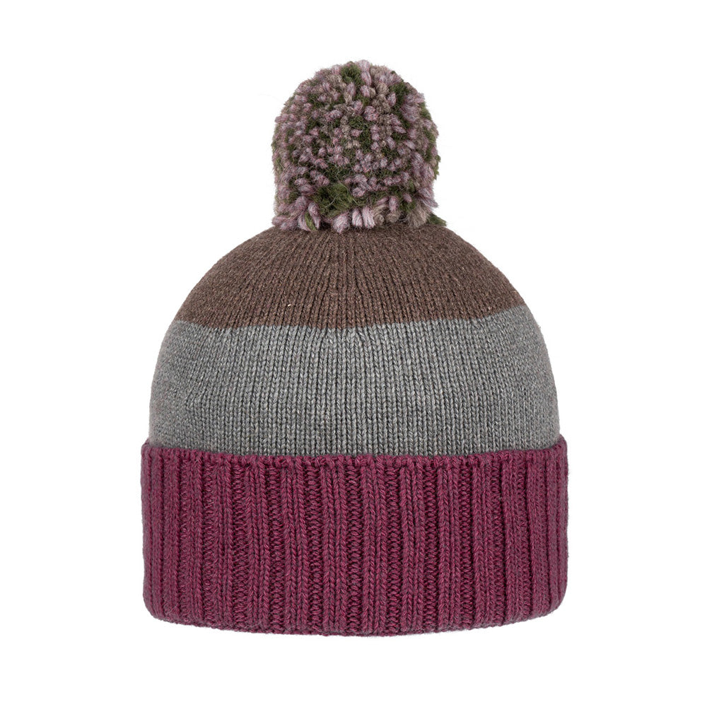 Santacana - Bonnet en laine et cachemire - Ponpon - Rayés Magenta