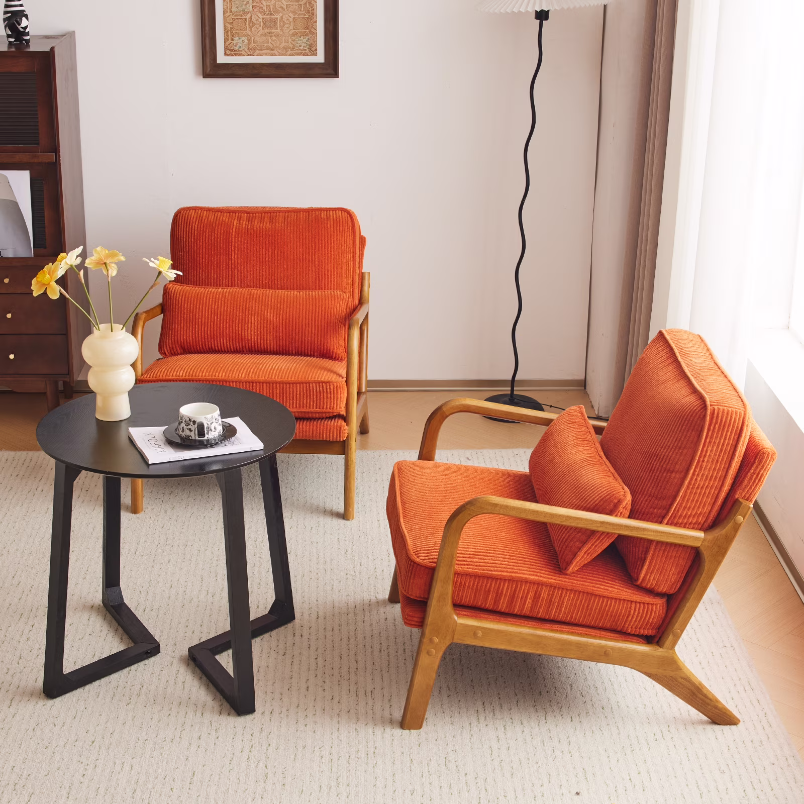 Ktaxon Accent Chair Corduroy Upholstered Armchair, Reading Club Chair with Pillow and Solid Wood Frame for Living Room Bedroom Furniture Off White - Image 34