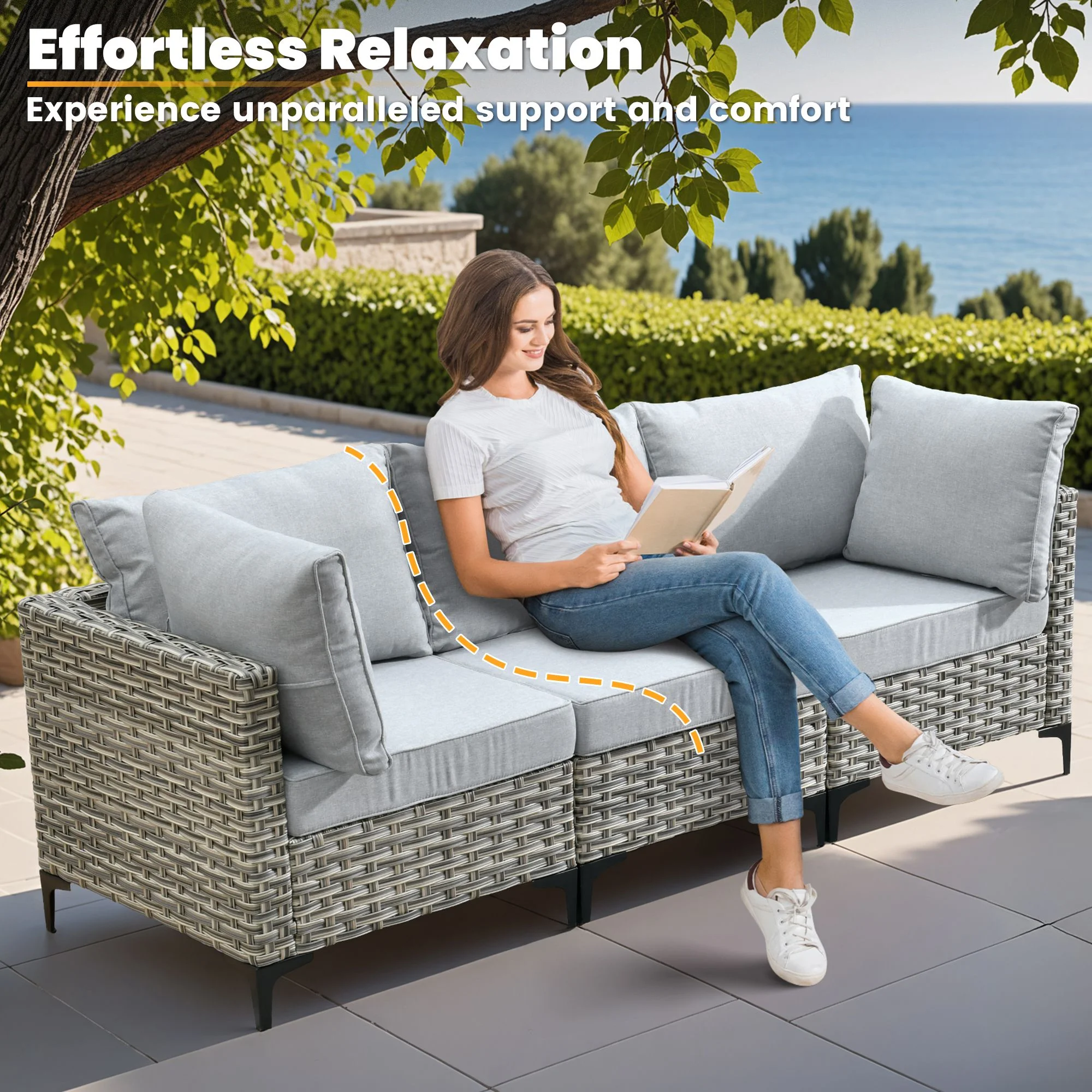 Vcatnet Outdoor Patio Furniture Sets 10 Pieces Sectional Sofa Wicker Conversation Set with Swivel Glider Chairs and Solar Powered Coffee Table for Porch,Backyard,Gray - Image 6