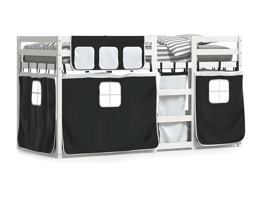 Litera con cortinas Hogarsens maciza Hogarsens blanco y negro 90x200 cm