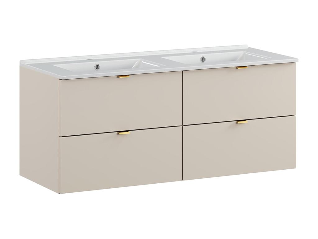 Conjunto de muebles con doble lavabo encastrado 120cm y columna Azel Cachemira