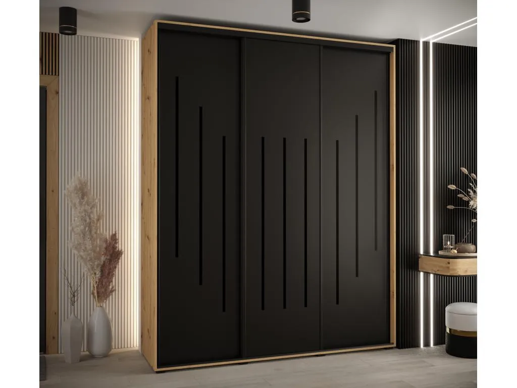 ARMARIO Lluesmamuebles 8 DE PUERTAS CORREDERAS 235.2/200/60 3 puertas (Artisan/Negro/Negro)
