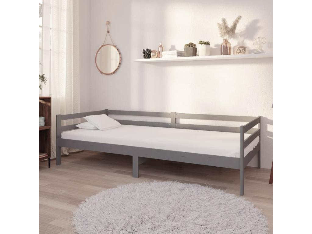 Sofá cama con colchón madera de pino maciza gris 90x200 cm