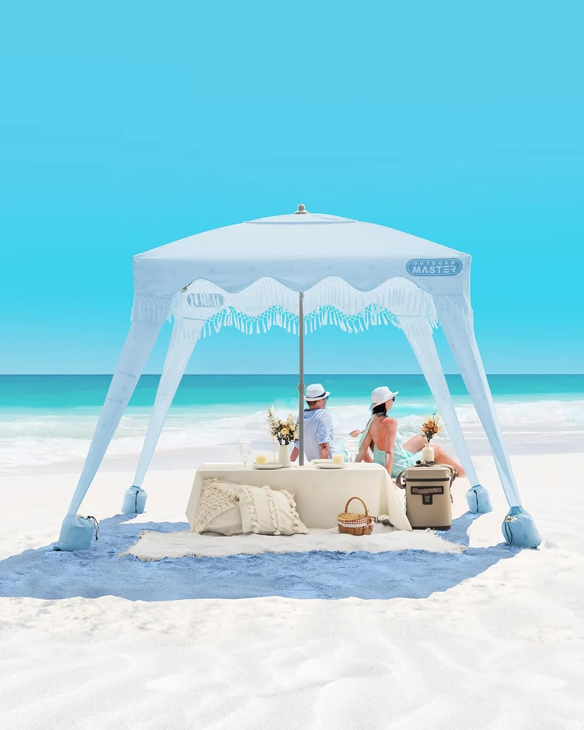 OutdoorMaster Beach Cabana with Fringe, Portable 6' x 6' Beach Canopy, Easy Set Up Beach Shelter, Included Side Wall, UPF 50+ UV Protection Sun Umbrella - for Kids, Family & Friends - Image 28