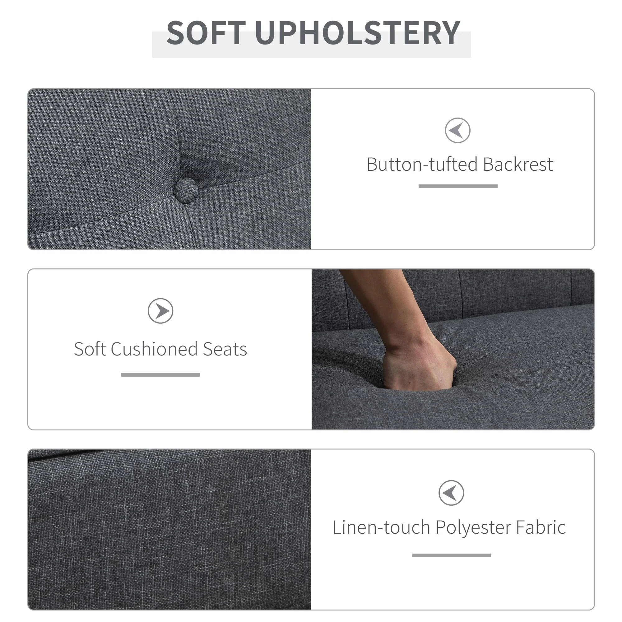 HOMCOM Modern Upholstered 2-Seat Loveseat Sofa with Linen-Touch Fabric and Rubberwood Legs, Grey - Image 6