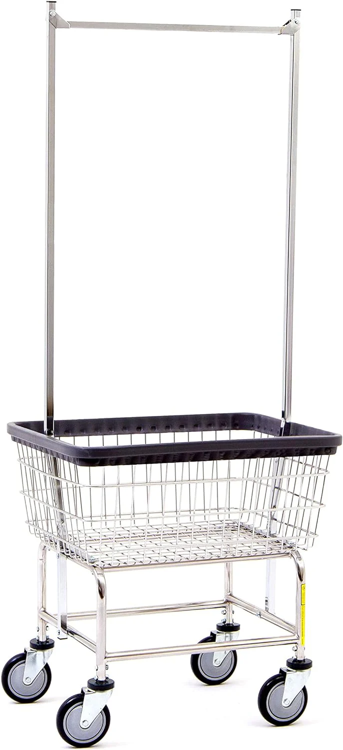 2025 Heavy Duty Wire Laundry Cart with Double Rod Rack