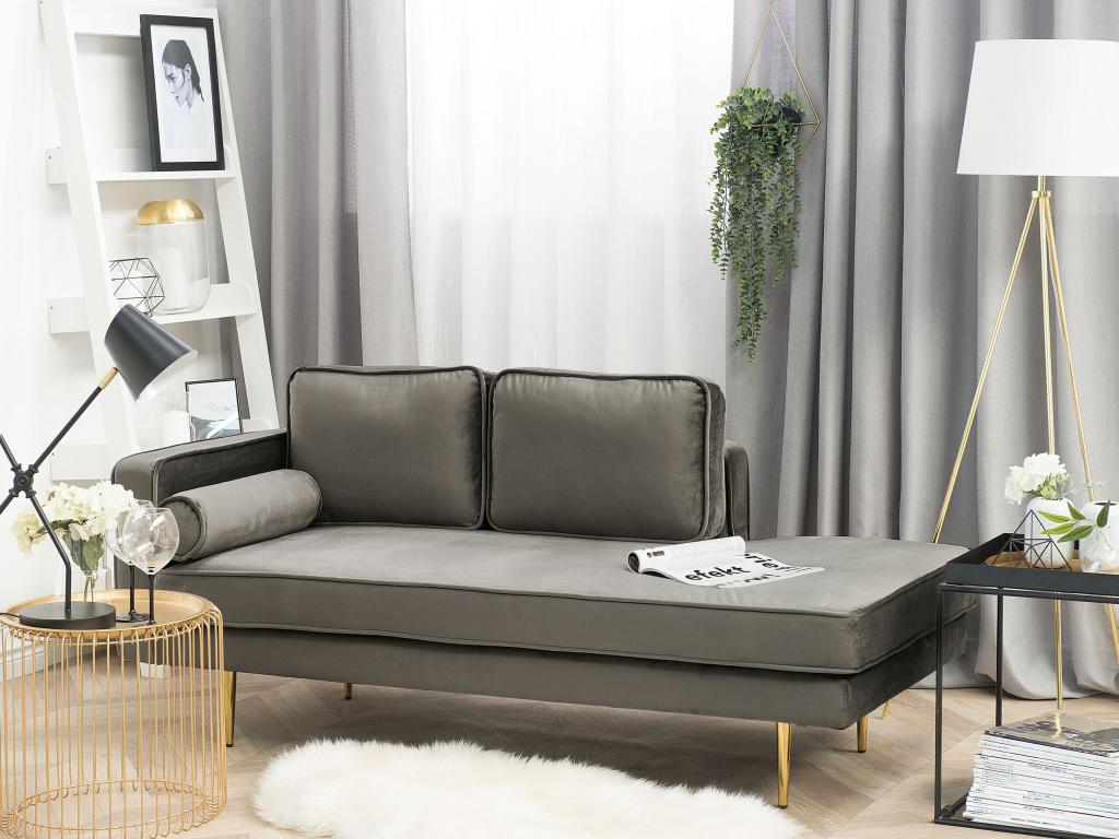 Chaise longue de terciopelo gris pardo izquierdo MIRAMAS