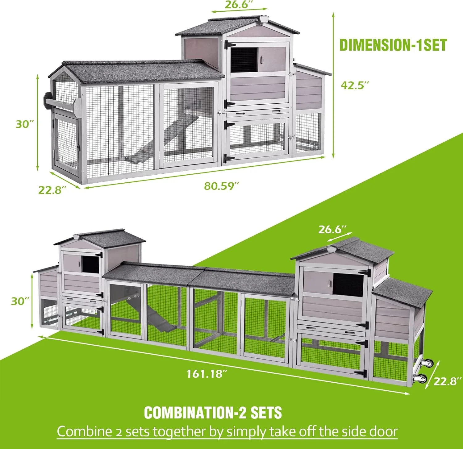 MEDEHOO 80" Mobile Chicken Coop with Wheels - Weatherproof Wooden Hen House, Outdoor Poultry Cage & Nesting Box Run, Expandable Design - Image 12