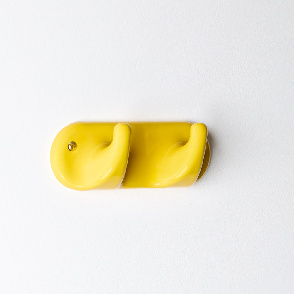 Patere 2 crochets en porcelaine - Jaune