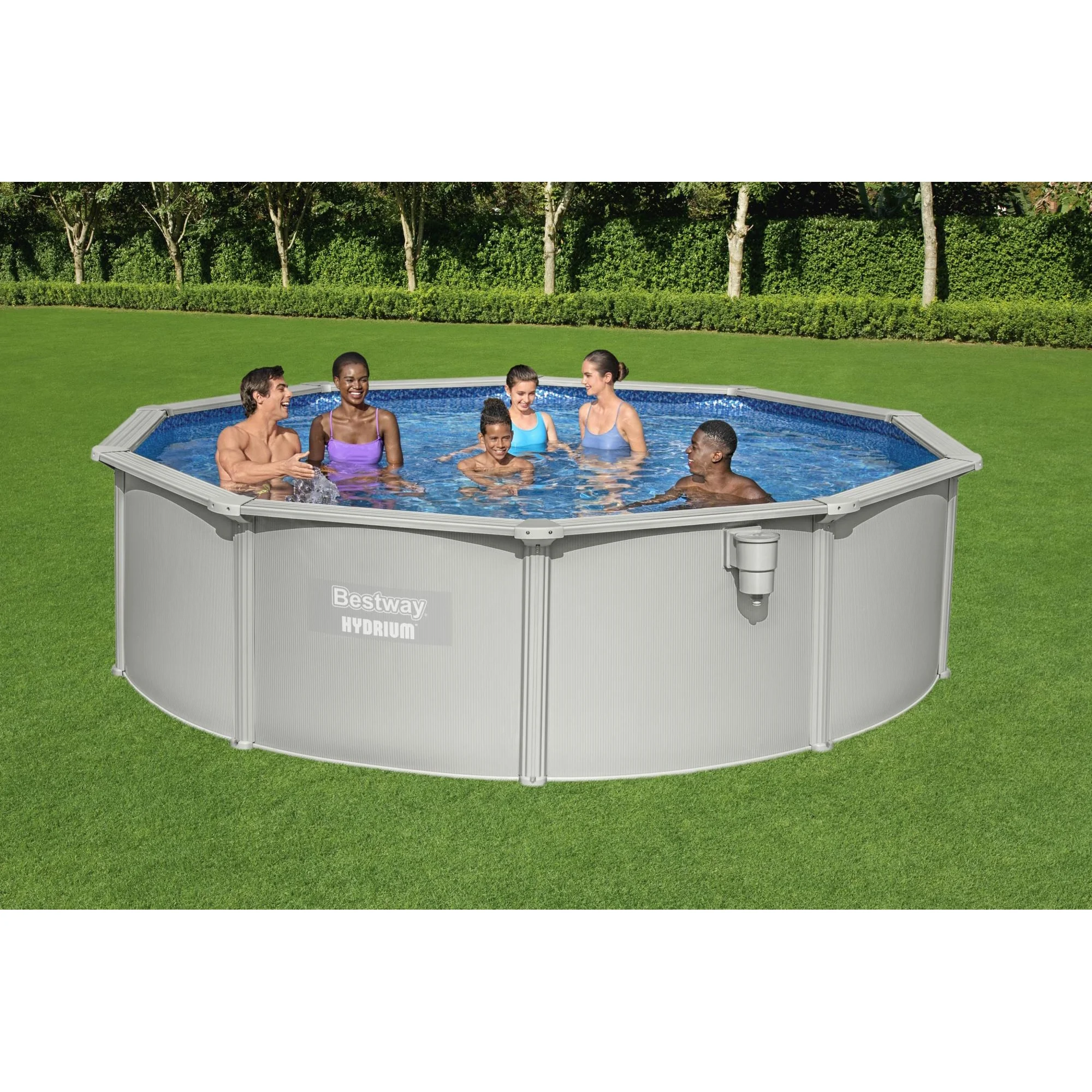 Bestway Hydrium 15' x 48" Steel Wall Above Ground Swimming Pool Set, Gray - Image 4
