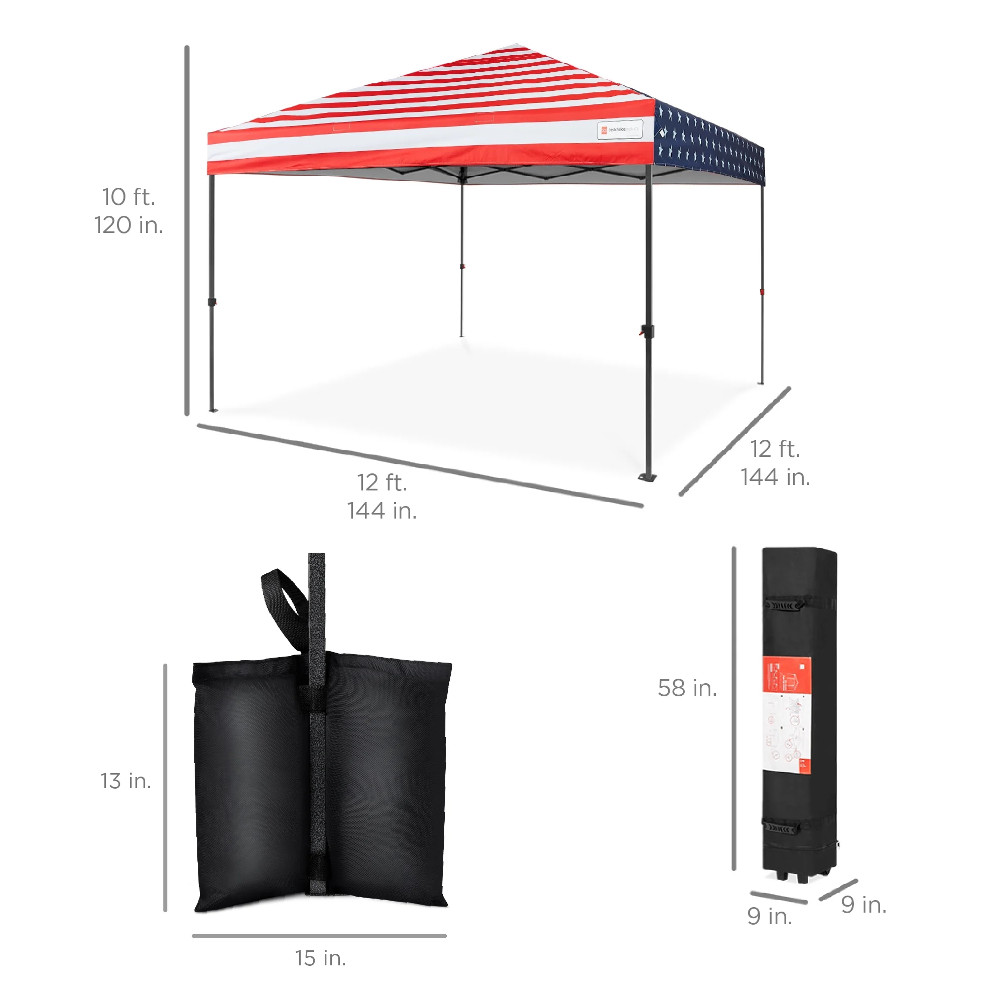 Best Choice Products 12x12ft Easy Setup Pop Up Canopy w/ 1-Button Setup, Wheeled Case, 4 Weight Bags - Navy Blue - Image 157