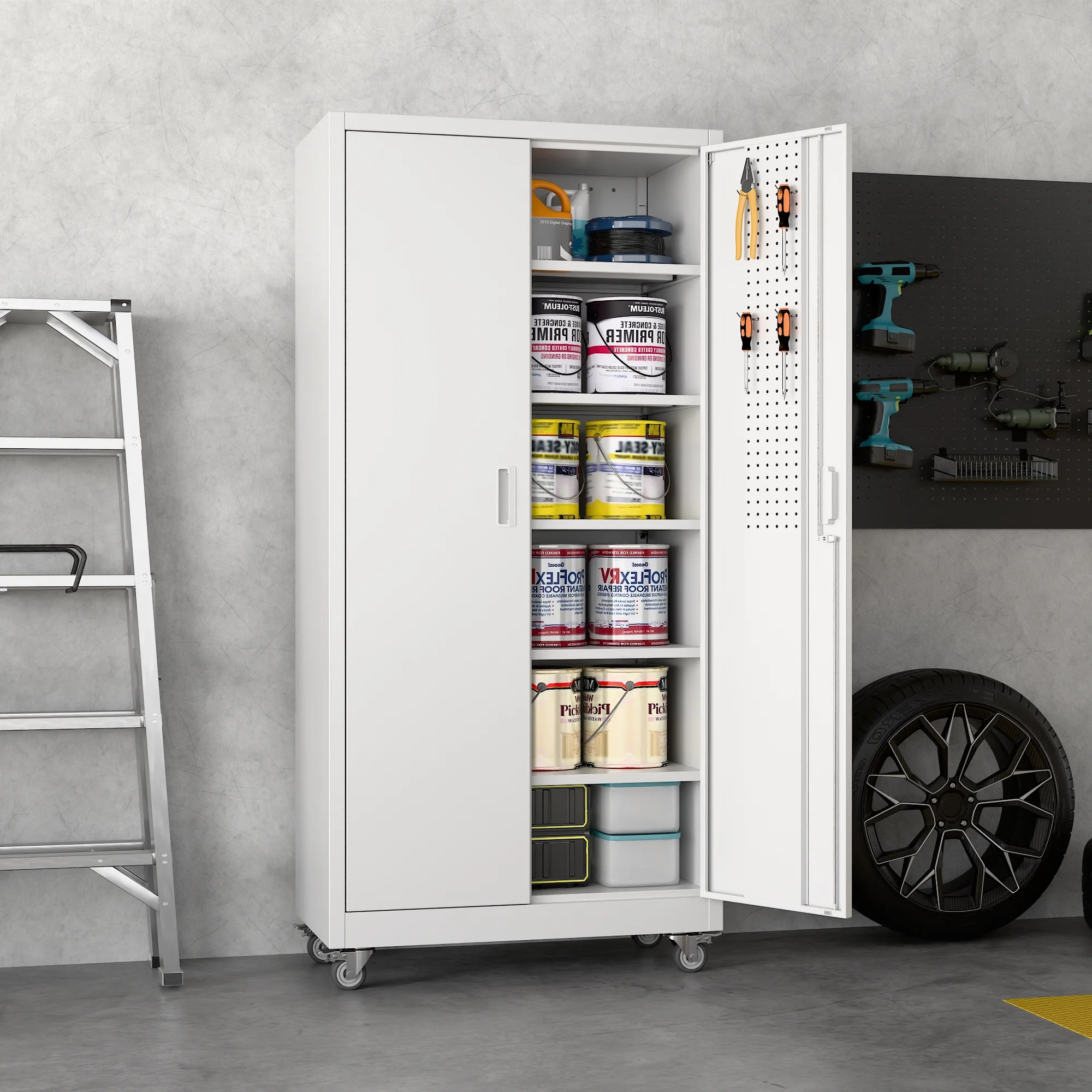 SUPEER Metal Rolling Storage Cabinets with Locking Doors and 5 Adjustable Shelves, Steel Garage Storage Cabinet for Garage, Office, Classroom, Assemble Required(Black) - Image 25