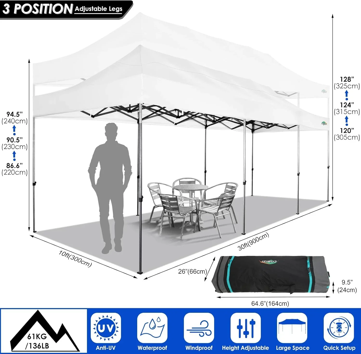 COBIZI 10x20 Heavy Duty Pop up Canopy Tent 6 sidewalls Commercial Canopy Wedding Party Tents