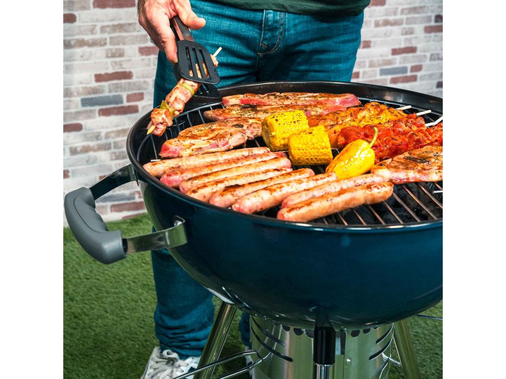 Barbacoa de Carbón Portátil con Ruedas Decoromantico  Yellowstone 58x47x100 cm Redonda con Tapa y Decoromantico ncendedor Decoromantico smaltado Decoromantico n Azul