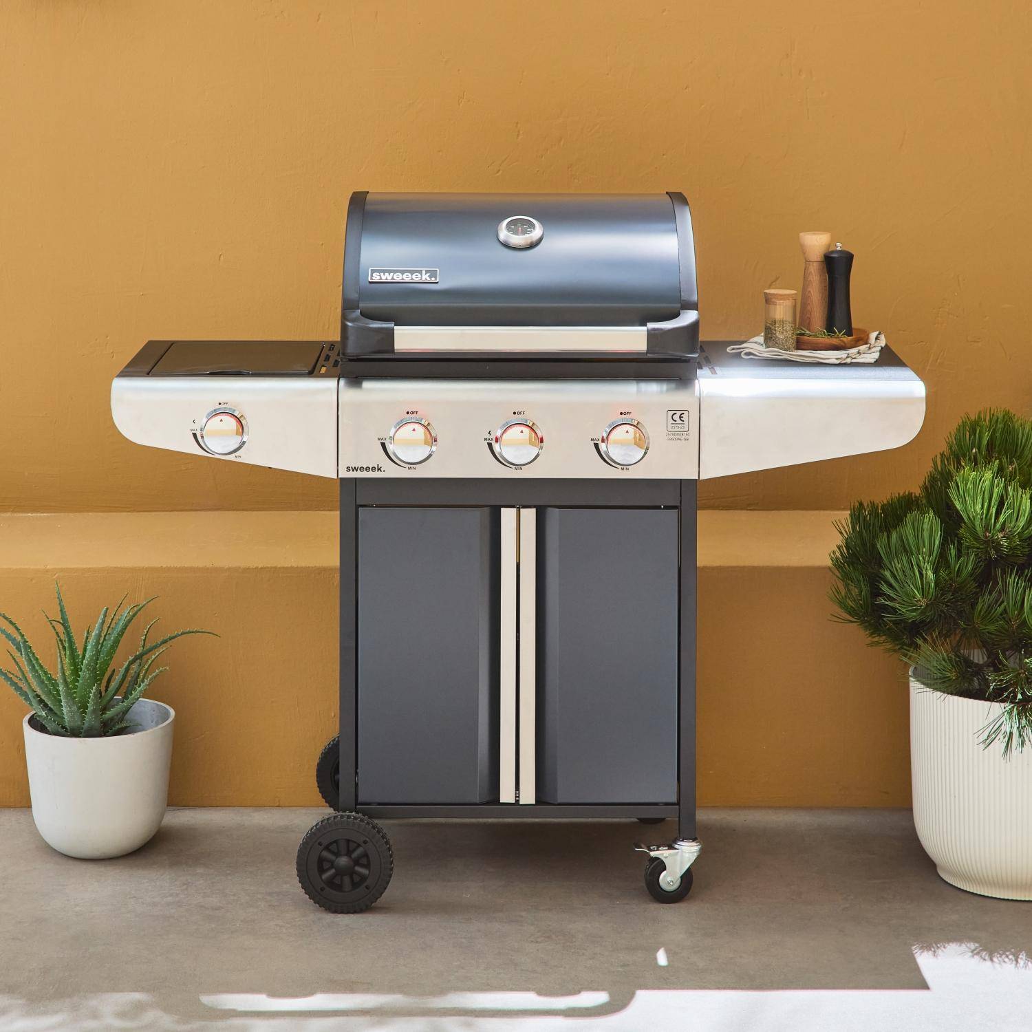 Bazin 3 - Barbacoa de gas con 3 quemadores con 1 quemador lateral