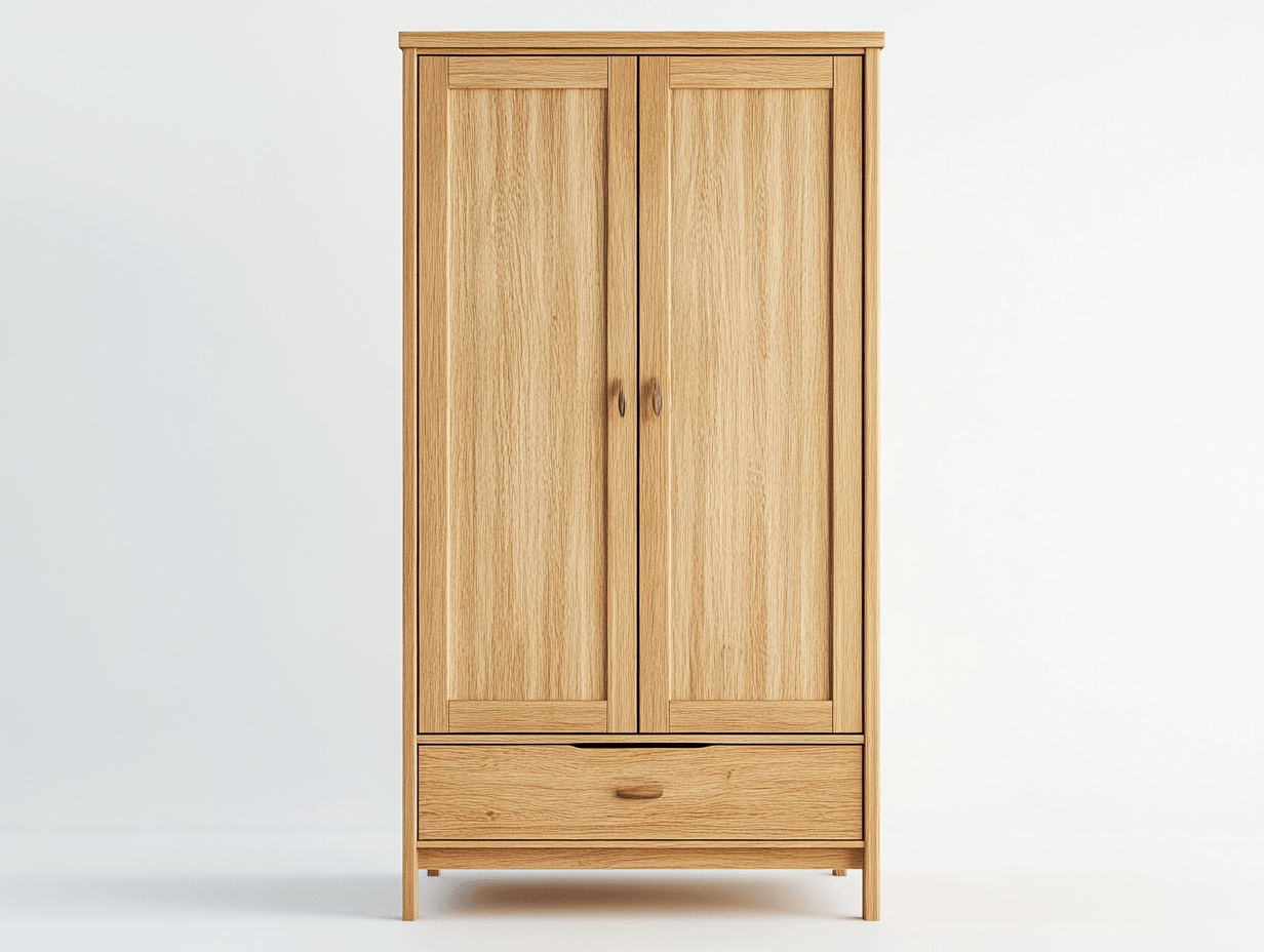 Armario en madera de roble claro con dos puertas y un cajón, material madera, tamaño: 90x50x180 cm