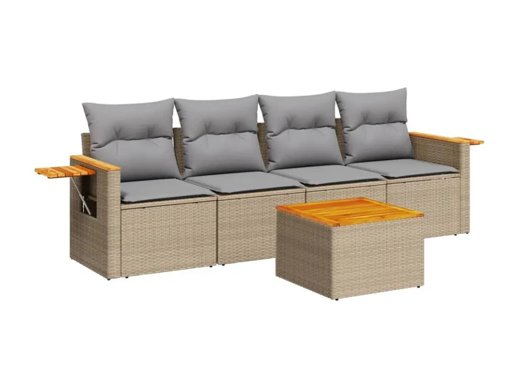 Juego de sofás jardín 5 piezas ratán sintético beige con cojines incluidos DE0149385