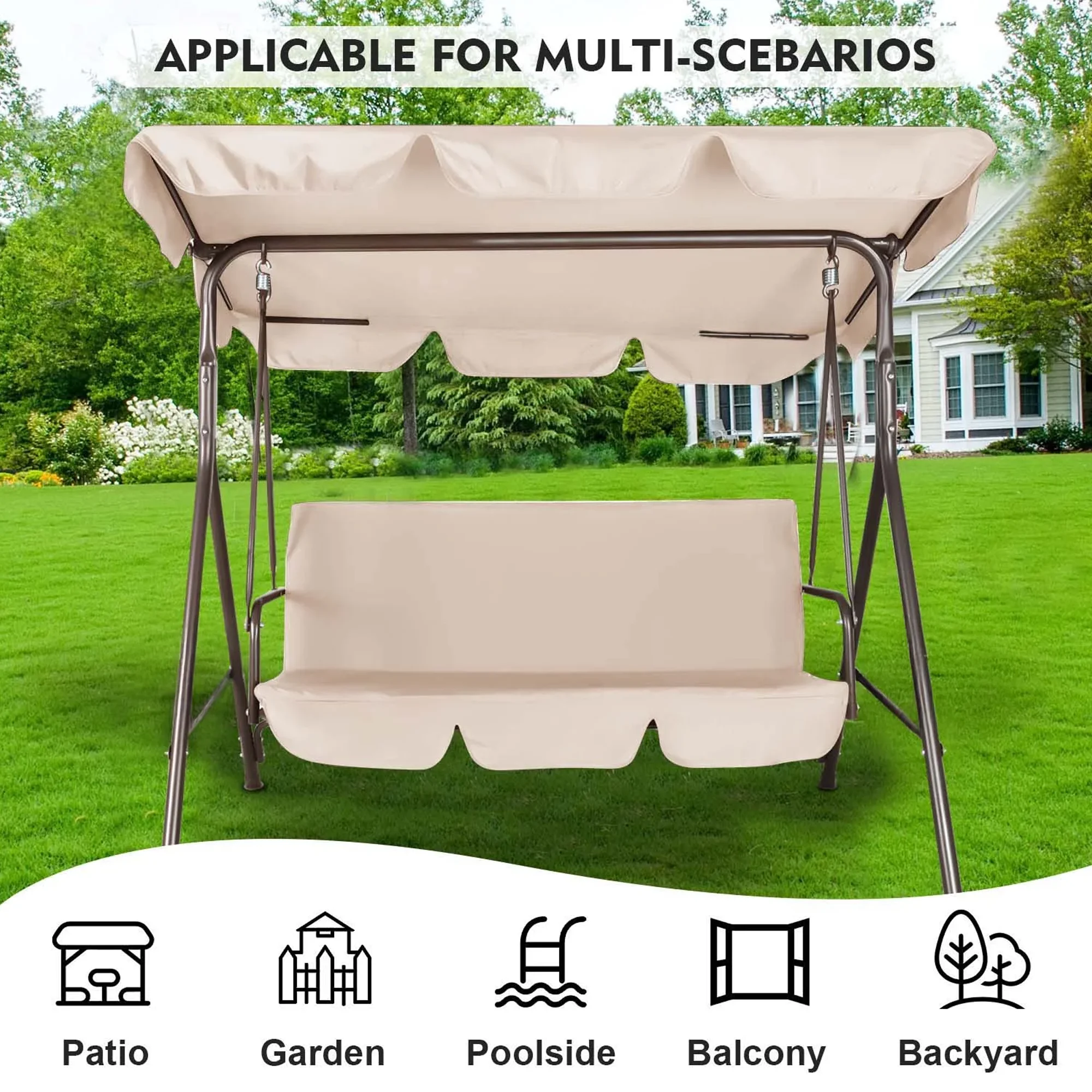 GVDV 3-Seat Steel Porch Paito Swing with Stand,Outdoor Swing Chair with Canopy,Yard swing&Outside swing,Canopy Swing-Brown - Image 13
