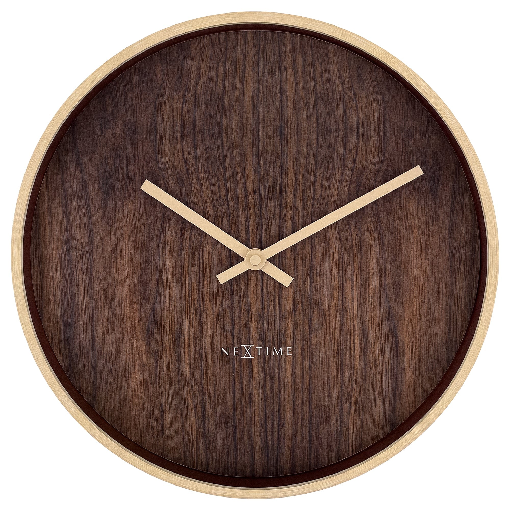 NeXtime - Wandklok 30cm - Stille - Lichtbruin Darkbruin - Plastic -