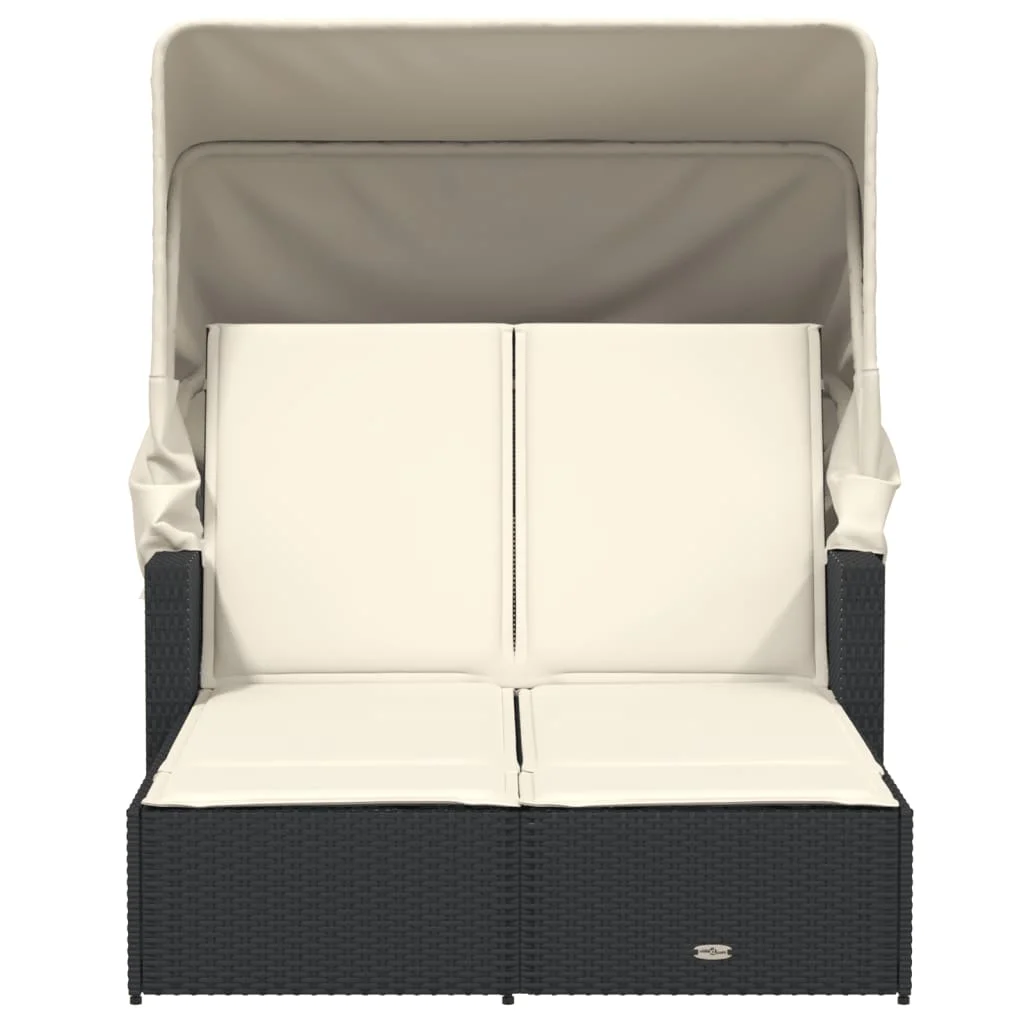 vidaXL Powder Coated Steel Removable Canopy and Cushions Double Sun Lounger, Beige - Image 13
