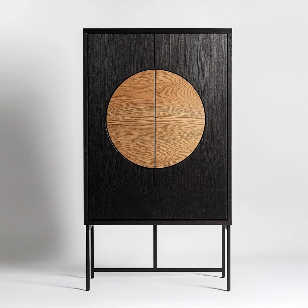 Armario Almacenamiento Comedor Madera Maciza Metal Negro Natural